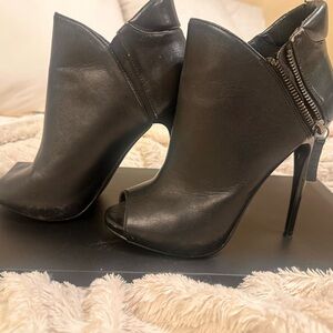 Buttery Soft Leather SEXXXXY Black Peep-Toe Ankle Boots